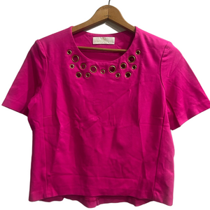Amanda Uprichard Hot Pink Grommet Embellished Short Sleeve Top